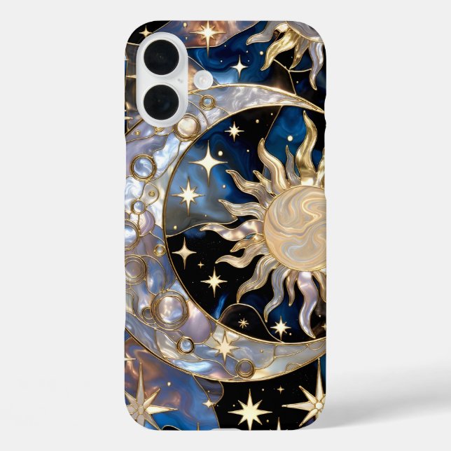 16 Plus Funda para iPhone Sol Luna Vidrio Pintado Celestia (Reverso )