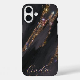 16 Plus Modern Black Gold Monogrammed Funda - Mate iPhone