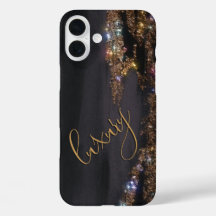 Modern Black Gold Monogrammed Funda - Mate iPhone