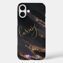 Modern Black Gold Monogrammed Funda - Mate iPhone