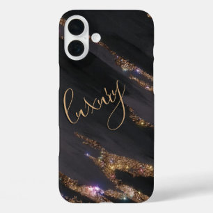 16 Plus Modern Black Gold Monogrammed Funda - Mate iPhone