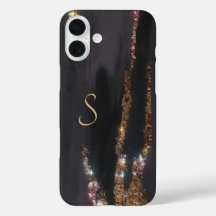 Modern Black Gold Monogrammed Funda - Mate iPhone