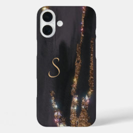 16 Plus Modern Black Gold Monogrammed Funda - Mate iPhone