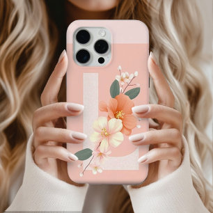 16 Pro Funda para iPhone con flor inicial logo L