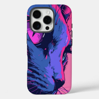 16 Pro Funda para iPhone de Arte Abstracto de Lobo Neon –
