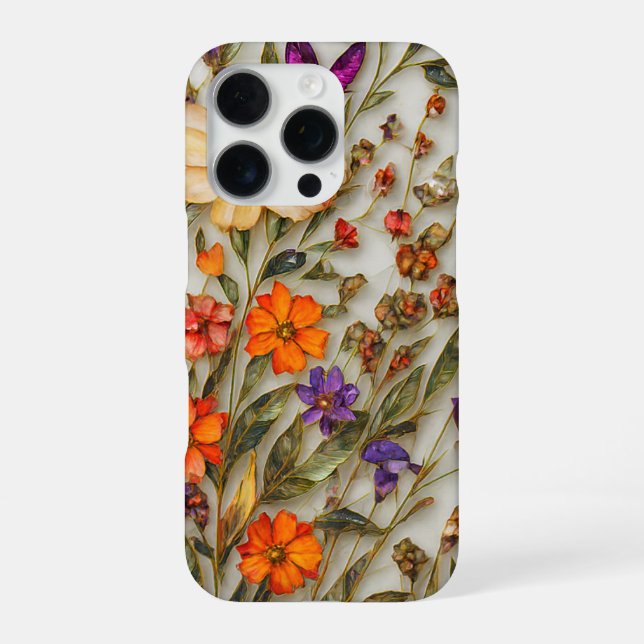 16 Pro Funda para iPhone de Arte de Flores Prensadas (Reverso)