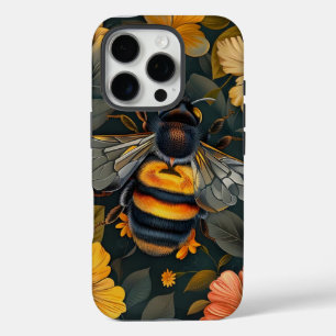 16 Pro Funda para iPhone de diseño de abeja y flores eleg