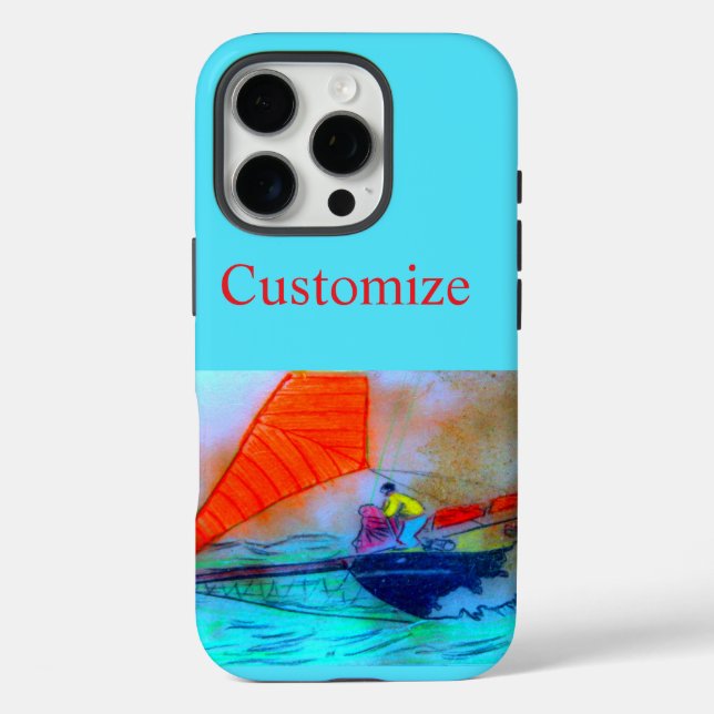 16 Pro funda para iphone de goleta de vela roja (Reverso )