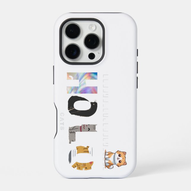 16 Pro Funda para iPhone diseño Holo Cat resistente y dur (Reverso )
