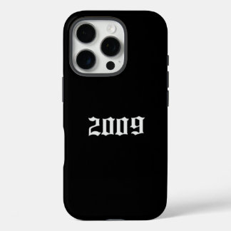 16 Pro Funda para iPhone negra minimalista con “2009” gót
