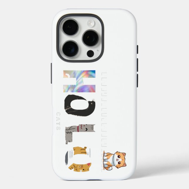 16 Pro Holo, diseño de gato duro | Funda de iPhone (Reverso )