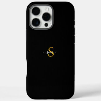 16 Pro Max Funda dura de lujo Gold Monogram Black para iPhone