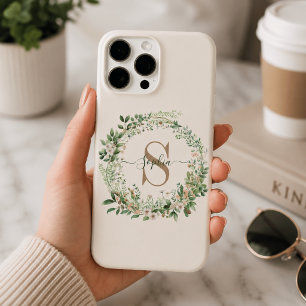 16 Pro Max Funda para iPhone con monograma botánico elegante 
