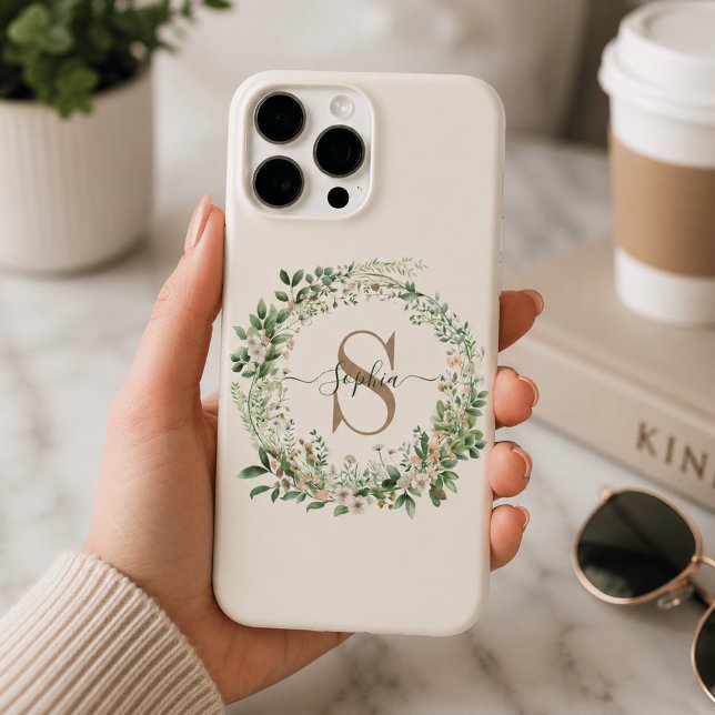 16 Pro Max Funda para iPhone con monograma botánico elegante  (Subido por el creador)