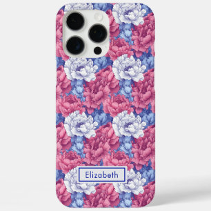 16 Pro Max Funda para iPhone con peonías florales y nombre pe