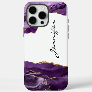 16 Pro Max Funda para iPhone de ágata púrpura geoda de piedra