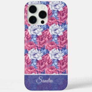 16 Pro Max Funda para iPhone de peonías púrpura lujosas con n