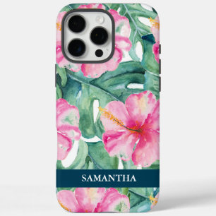 16 Pro Max Funda para iPhone floral rosa tropical personaliza