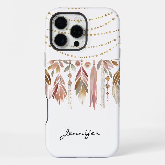 16 Pro Max Funda para iPhone Groovy Boho Pluma India  (Reverso )