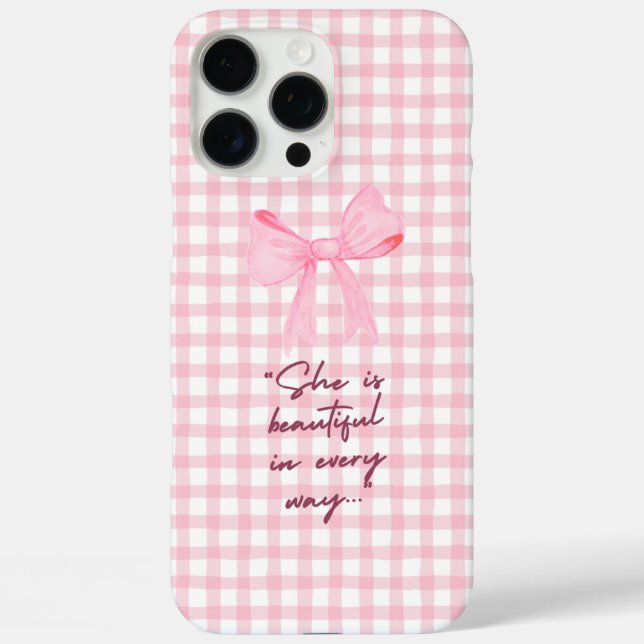 16 Pro Max Funda para iPhone / iPad rosa y blanca con lazo ro (Reverso )