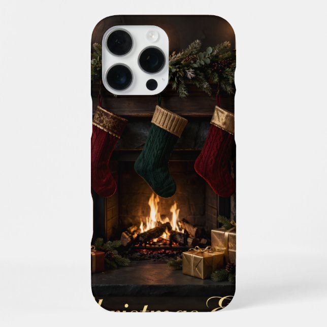 16 Pro Max Funda para iPhone Nochebuena Chimenea (Reverso )