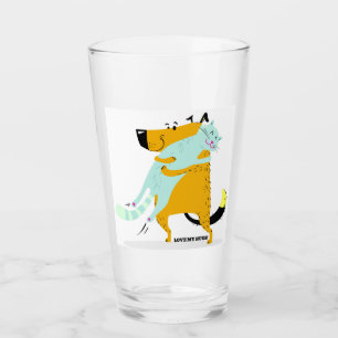 16oz. Vidrio de pintura con abrazo de perro y gato