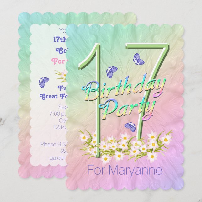 17.ª fiesta de cumpleaños - Invitación al jardín d (Anverso / Reverso)