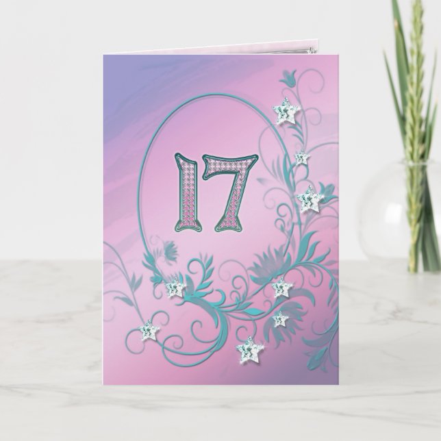 17.ª tarjeta de cumpleaños con estrellas de diaman (Anverso)
