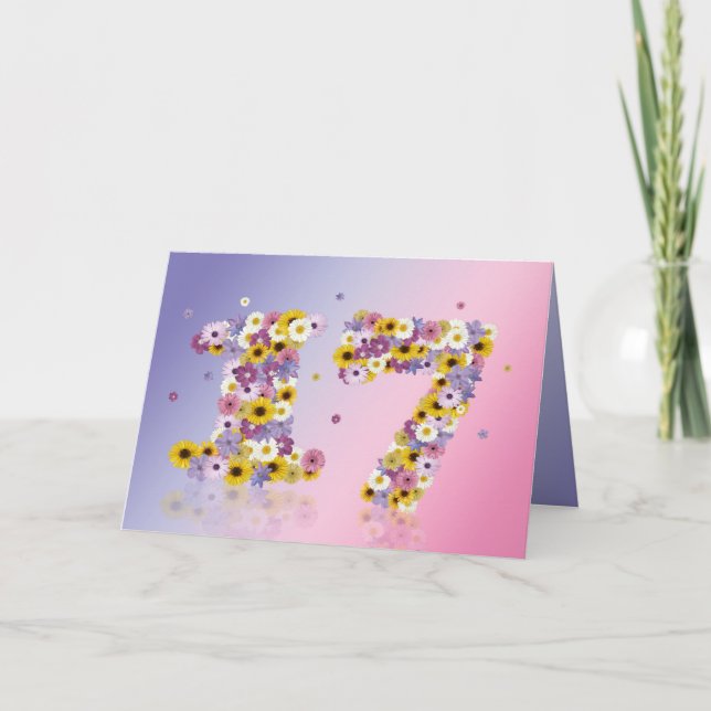 17.ª tarjeta de cumpleaños con letras floridas (Anverso)
