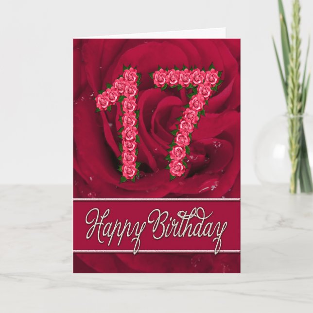 17.ª tarjeta de cumpleaños con rosas y hojas (Anverso)