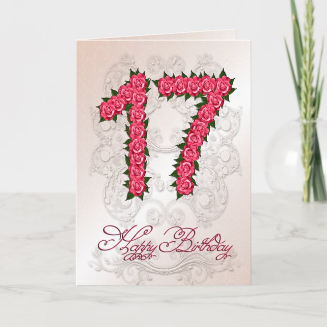 17.ª tarjeta de cumpleaños con rosas y hojas (Anverso)