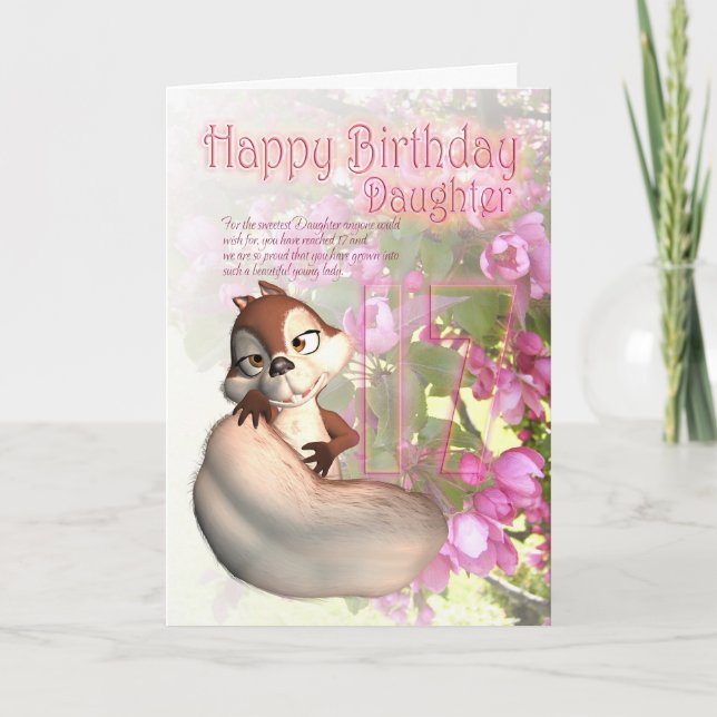 17.ª tarjeta de cumpleaños para la hija con ardill (Anverso)