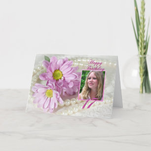 17.ª tarjeta de foto de cumpleaños con margaritas