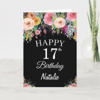 17.º cumpleaños acuarela Flores florales Tarjeta n