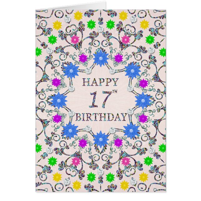 17.º cumpleaños Flores abstractas (Frente)