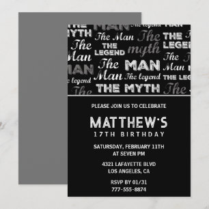 17 invitaciones de cumpleaños para él Men Myth Leg