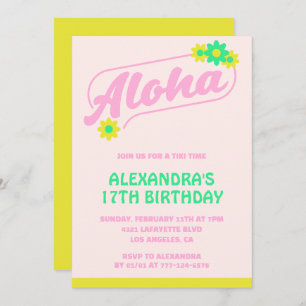 17 invitaciones de cumpleaños Tropical Aloha Pink