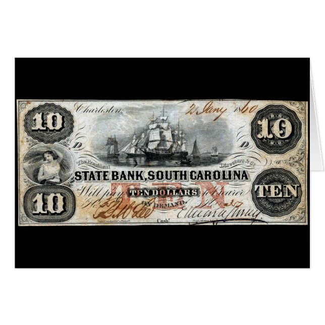 1860 Carolina del Sur Diez Dólares Nota (Anverso (Horizontal))