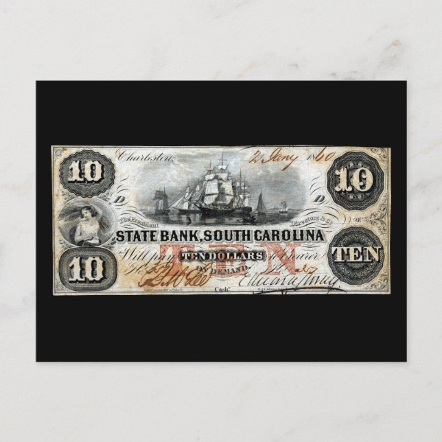 1860 Carolina del Sur Diez Dólares Nota (Anverso)