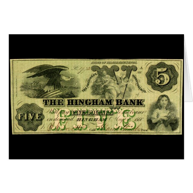 1860 Hingham Massachusetts Five Dollar Note (Anverso (Horizontal))