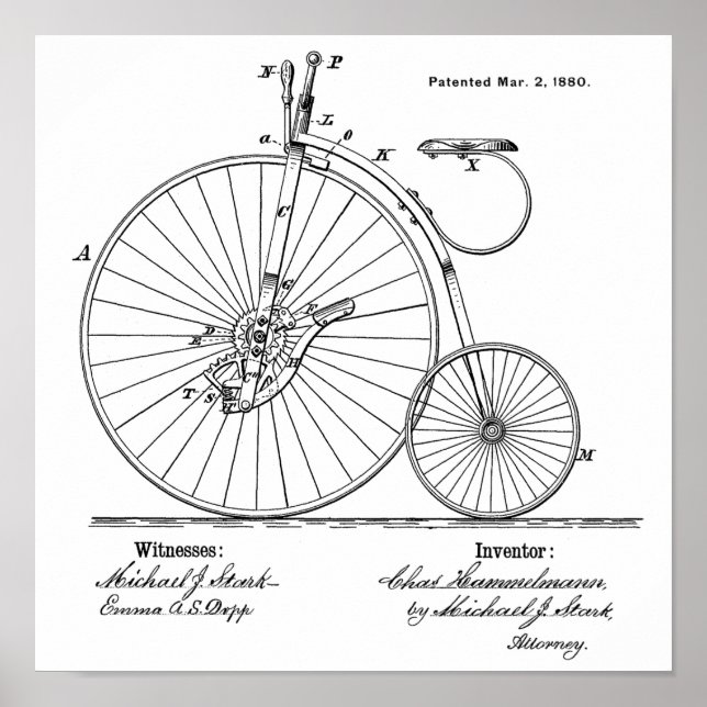 1880 Impresión de arte de patentes de bicicletas d (Frente)
