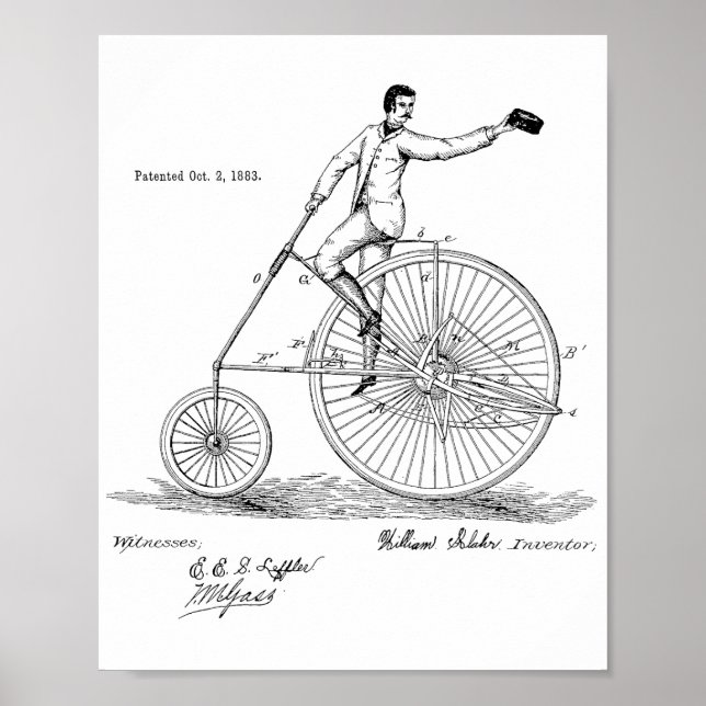 1883 Impresión de arte de patentes de bicicletas d (Frente)