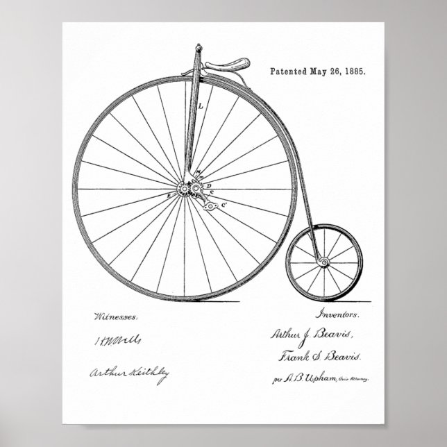 1885 Impresión de arte de patentes de bicicletas d (Frente)