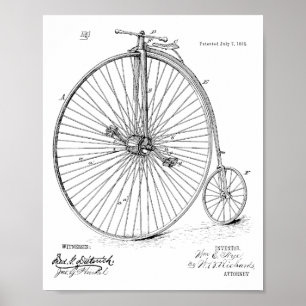 1885 Impresión de arte de patentes de bicicletas d
