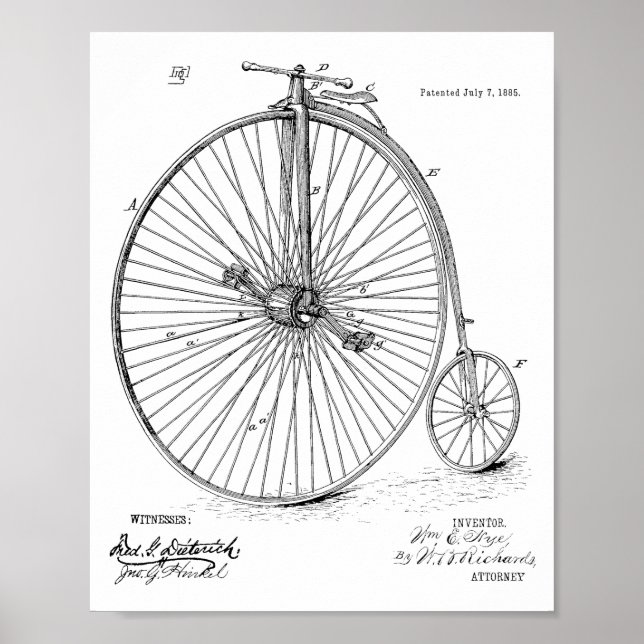 1885 Impresión de arte de patentes de bicicletas d (Frente)
