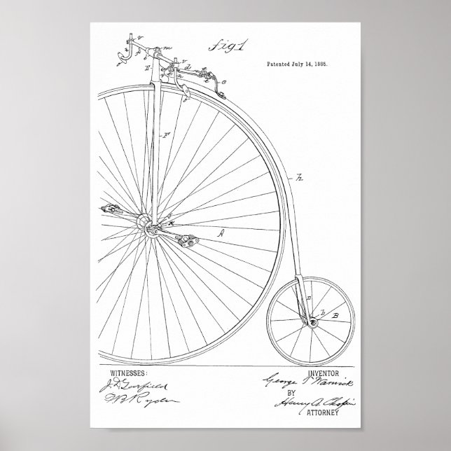 1885 Impresión de arte de patentes de bicicletas d (Frente)
