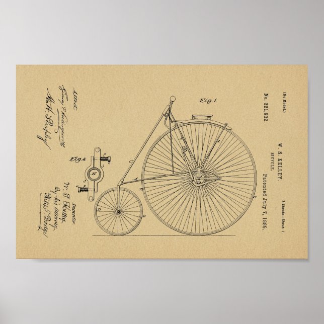 1885 Impresión de arte de patentes de bicicletas d (Frente)