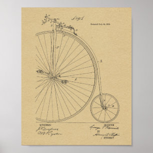1885 Impresión de arte de patentes de bicicletas d