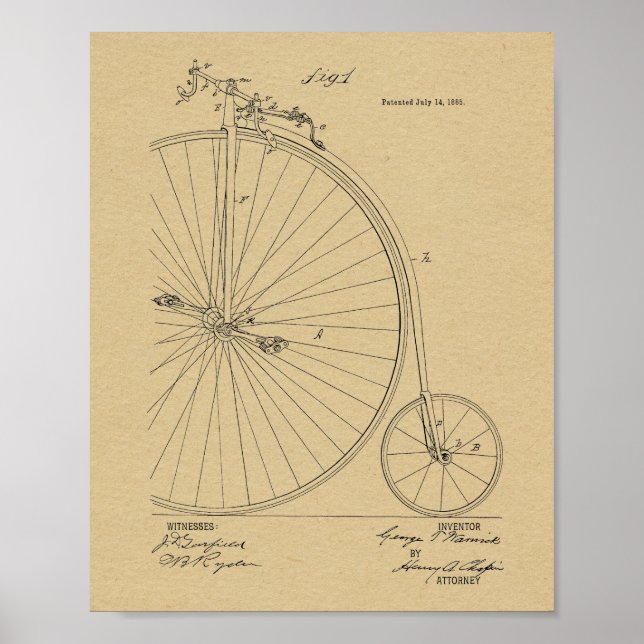 1885 Impresión de arte de patentes de bicicletas d (Frente)