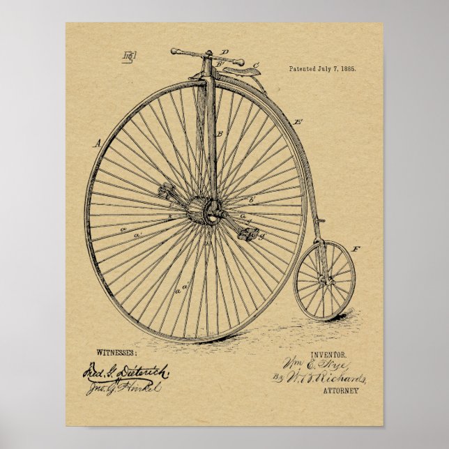 1885 Impresión de arte de patentes de bicicletas d (Frente)
